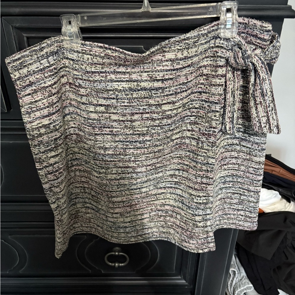Chic Multicolor Tweed Skirt with tie size XL
